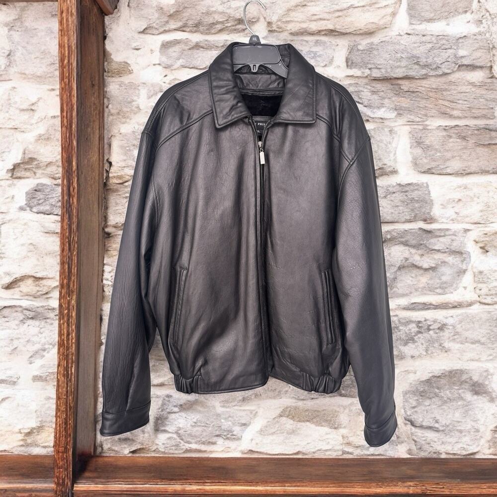 Robert Phillipe Lambskin Leather Coat Mens Bomber Jacket Fur Liner 2XL Genuine